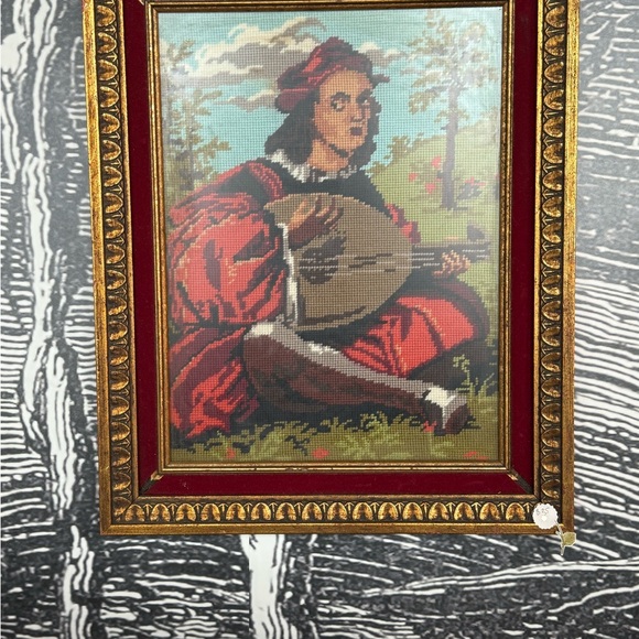 Framed Tapestry Art Crossstitch with Musician